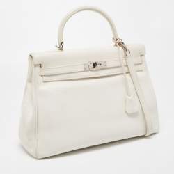 Hermès Blanc  Taurillon Clemence Leather Palladium Finish Kelly Retourne 35 Bag