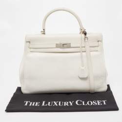 Herm�ès Blanc  Taurillon Clemence Leather Palladium Finish Kelly Retourne 35 Bag