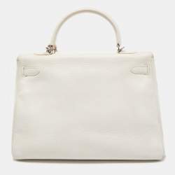 Hermès Blanc  Taurillon Clemence Leather Palladium Finish Kelly Retourne 35 Bag