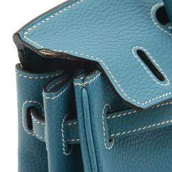 Pre Owned Hermes Birkin 25 Handbag Togo Blue Jean Silver metal fittings M stamp
