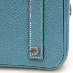 Pre Owned Hermes Birkin 25 Handbag Togo Blue Jean Silver metal fittings M stamp