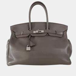 Hermes Etoupe Taurillon Clemence Leather Palladium Hardware Birkin 40 Bag  Hermes