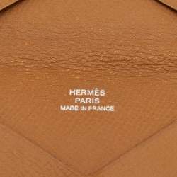 Pre Owned Hermes Gold Epsom Leather Calvi Card Holder