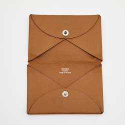 Pre Owned Hermes Gold Epsom Leather Calvi Card Holder
