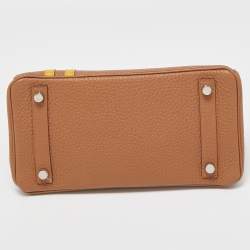 Hermes Gold/Jaune Ambre Togo and Swift Leather Palladium Finish Officer Birkin 25 Bag