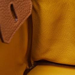Hermes Gold/Jaune Ambre Togo and Swift Leather Palladium Finish Officer Birkin 25 Bag