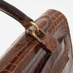 Hermes Miel Porosus Crocodile Gold Finish Kelly Sellier 32 Bag