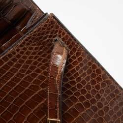 Hermes Miel Porosus Crocodile Gold Finish Kelly Sellier 32 Bag