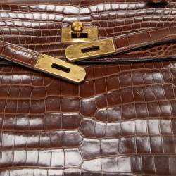 Hermes Miel Porosus Crocodile Gold Finish Kelly Sellier 32 Bag