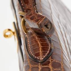 Hermes Miel Porosus Crocodile Gold Finish Kelly Sellier 32 Bag
