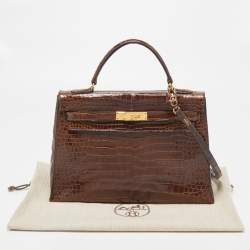 Hermes Miel Porosus Crocodile Gold Finish Kelly Sellier 32 Bag