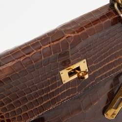 Hermes Miel Porosus Crocodile Gold Finish Kelly Sellier 32 Bag
