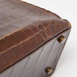 Hermes Miel Porosus Crocodile Gold Finish Kelly Sellier 32 Bag