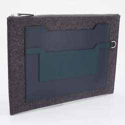 Pre Owned Hermes Paris Grey/Blue Obscurs/Ver Anglais Wool and Epsom Leather Colorblock Toodoo Pouch