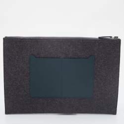 Pre Owned Hermes Paris Grey/Blue Obscurs/Ver Anglais Wool and Epsom Leather Colorblock Toodoo Pouch