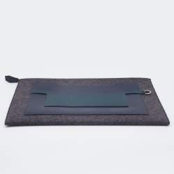 Pre Owned Hermes Paris Grey/Blue Obscurs/Ver Anglais Wool and Epsom Leather Colorblock Toodoo Pouch