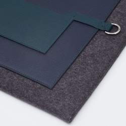 Pre Owned Hermes Paris Grey/Blue Obscurs/Ver Anglais Wool and Epsom Leather Colorblock Toodoo Pouch