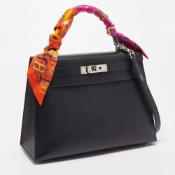 Hermes Black Epsom Leather Palladium Finish Kelly Sellier 28 Bag