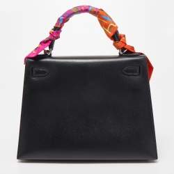 Hermes Black Epsom Leather Palladium Finish Kelly Sellier 28 Bag