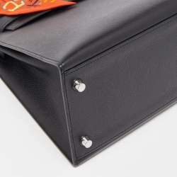 Hermes Black Epsom Leather Palladium Finish Kelly Sellier 28 Bag
