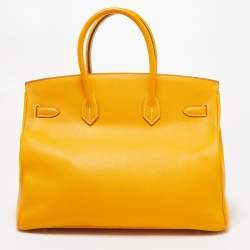 Hermes Jaune D' Or Epsom Leather Gold Finish Birkin 35 Bag