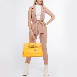 Hermes Jaune D' Or Epsom Leather Gold Finish Birkin 35 Bag