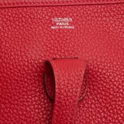 Pre Owned Hermes Rouge Casaque Togo Leather Evelyne III PM Bag
