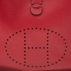 Pre Owned Hermes Rouge Casaque Togo Leather Evelyne III PM Bag