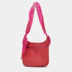 Pre Owned Hermes Rouge Casaque Togo Leather Evelyne III PM Bag