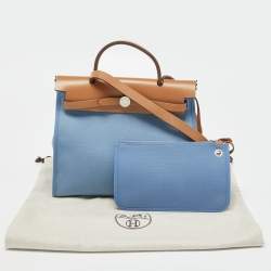 Hermes Bleu Brighton/Vache Naturel Leather and Canvas Herbag Zip 31 Bag