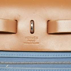 Hermes Bleu Brighton/Vache Naturel Leather and Canvas Herbag Zip 31 Bag