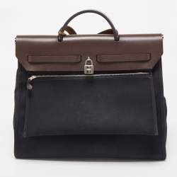 Hermes Ebene/Black Canvas and Leather Herbag Zip 39 Bag