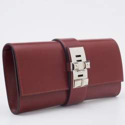 Hermes Rouge H Box Leather Medor 23 Clutch
