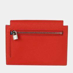 Pre Owned Hermes Kelly Pocket Compact Coin Case Vo Epsom Pink Red Blue Silver Hardware Purse Y Engraved