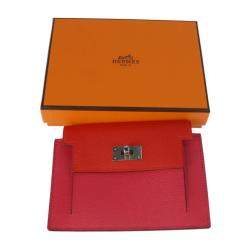 Pre Owned Hermes Kelly Pocket Compact Coin Case Vo Epsom Pink Red Blue Silver Hardware Purse Y Engraved