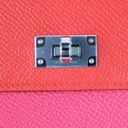 Pre Owned Hermes Kelly Pocket Compact Coin Case Vo Epsom Pink Red Blue Silver Hardware Purse Y Engraved
