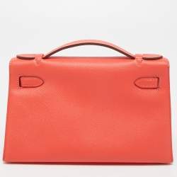 Hermes Rouge Pivoine Epsom Leather Gold Finish Kelly Pochette