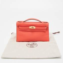 Hermes Rouge Pivoine Epsom Leather Gold Finish Kelly Pochette