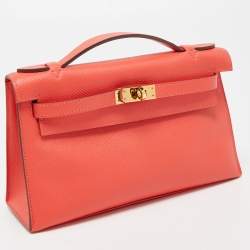Hermes Rouge Pivoine Epsom Leather Gold Finish Kelly Pochette