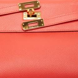 Hermes Rouge Pivoine Epsom Leather Gold Finish Kelly Pochette