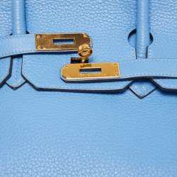 Hermès Bleu Paradis Clemence Leather Gold Finish Birkin 35 Bag