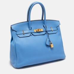 Hermès Bleu Paradis Clemence Leather Gold Finish Birkin 35 Bag