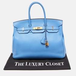 Hermès Bleu Paradis Clemence Leather Gold Finish Birkin 35 Bag