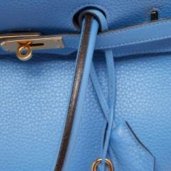 Hermès Bleu Paradis Clemence Leather Gold Finish Birkin 35 Bag