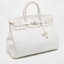 Hermes Blanc Togo Leather Palladium Finish Birkin 40 Bag
