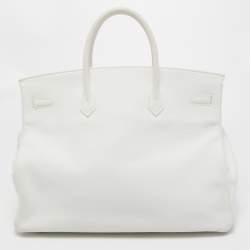 Hermes Blanc Togo Leather Palladium Finish Birkin 40 Bag