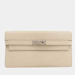 Pre Owned Hermes Kelly cream long wallet Epson ladies