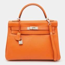 Hermes 35cm Orange Epsom Leather Palladium Plated Kelly Sellier Bag -  Yoogi's Closet