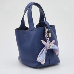 Hermes Blue Agate Taurillion Clemence Leather Picotin Lock 18 Bag