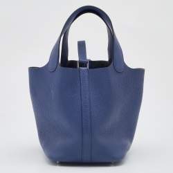 Hermes Blue Agate Taurillion Clemence Leather Picotin Lock 18 Bag